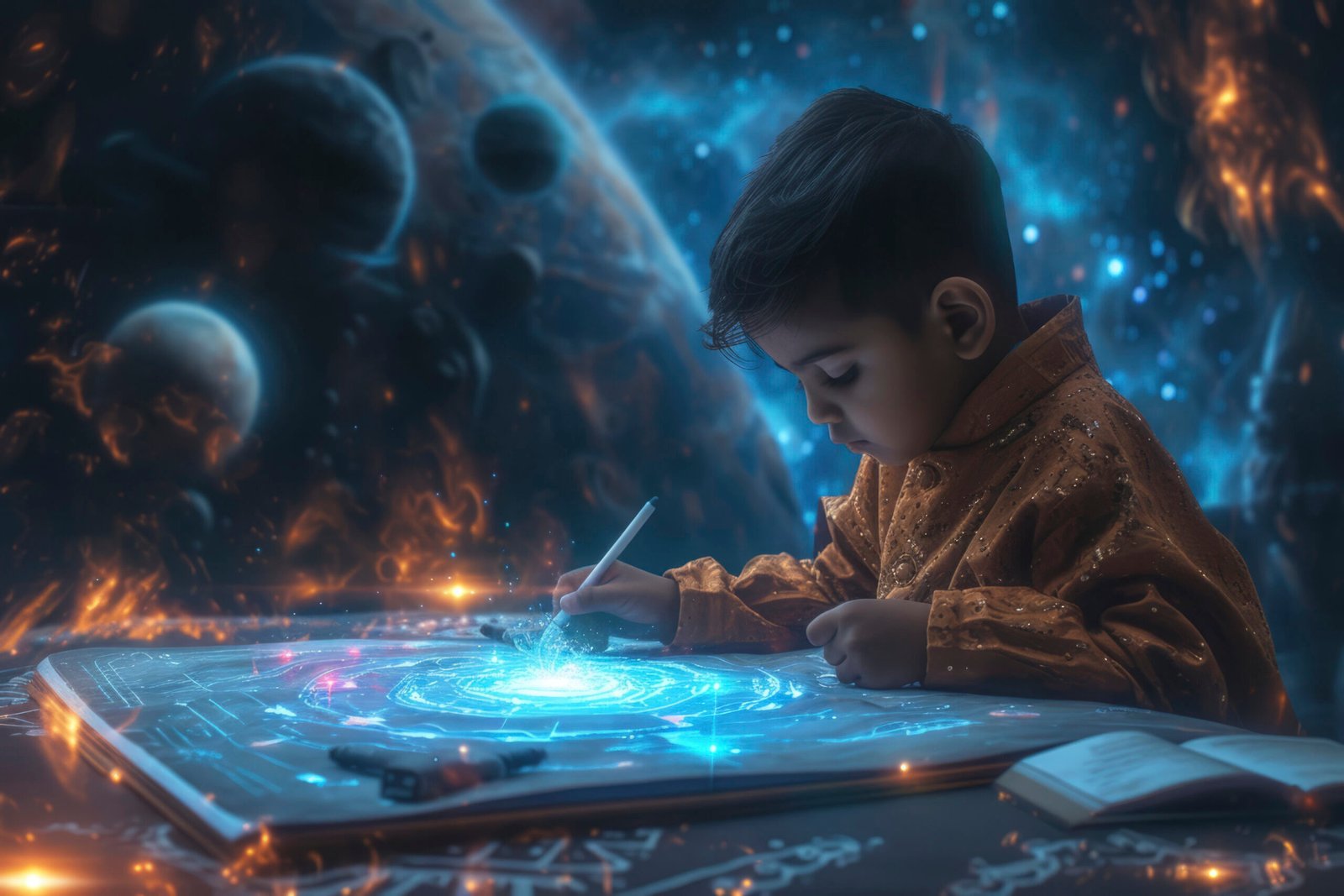 School leader reviewing lesson plans with subtle AI overlay